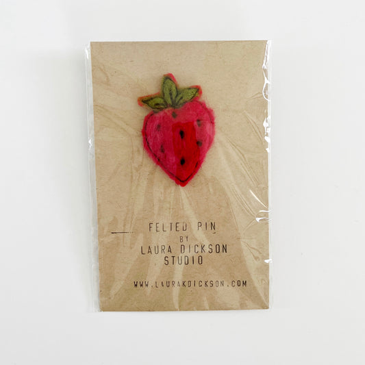 Felted Strawberry Pin