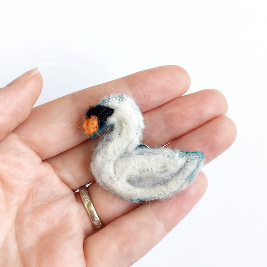 Felted Swan Pin